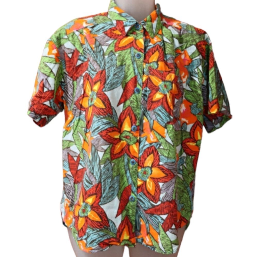 BE Basic Essentials Vintage 90s Colorful Floral Button Down Blouse Medium